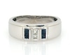 Thumbnail Image 1 of Previously Owned Men’s Square-Cut Diamond & Blue Sapphire Wedding Band 1/8 ct tw 10K White Gold