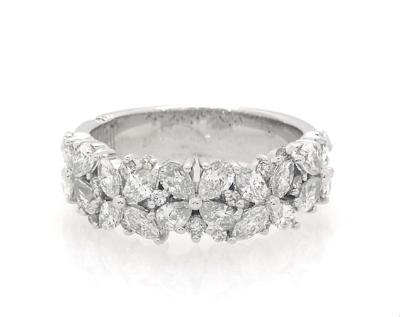 Previously Owned Monique Lhuillier Bliss Diamond Anniversary Ring 1-1/2 ct tw Pear, Marquise & Round-cut 18K White Gold