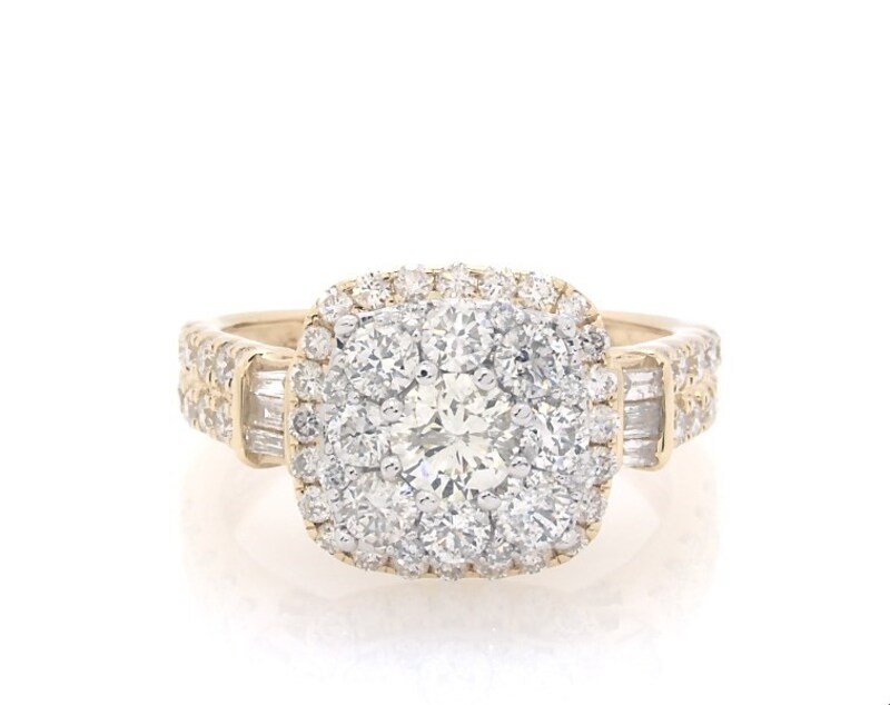 Main Image 1 of Previously Owned Multi-Diamond Center Cushion Frame Collar Engagement Ring 2 ct tw 10K Yellow Gold