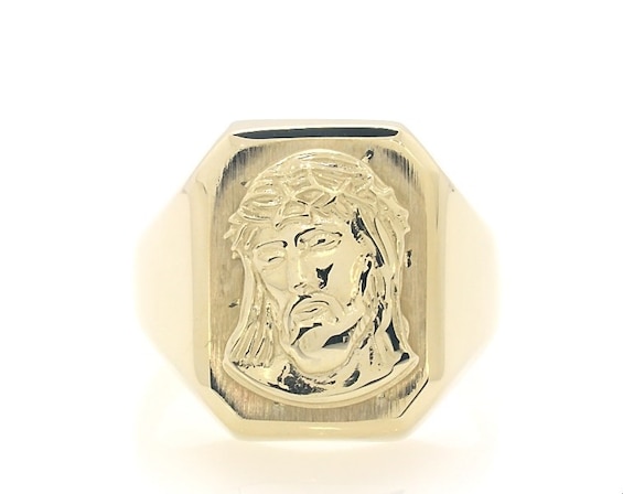 Previously Owned Men's Face of Jesus Octagon Ring 10K Yellow Gold 10