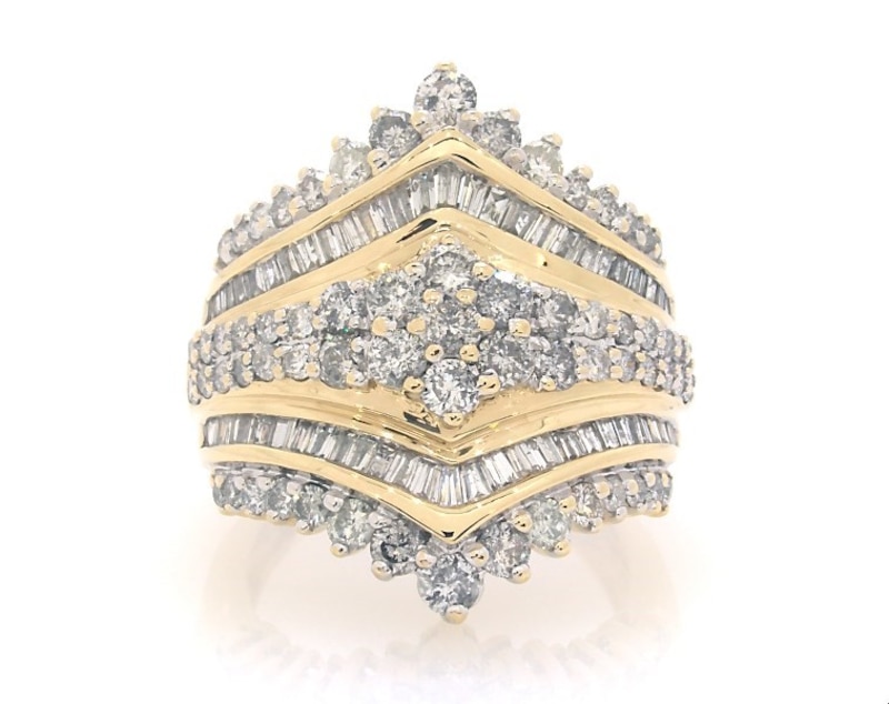 Main Image 1 of Previously Owned Multi-Diamond Engagement Ring 2-1/2 ct tw Round & Baguette-cut 10K Yellow Gold