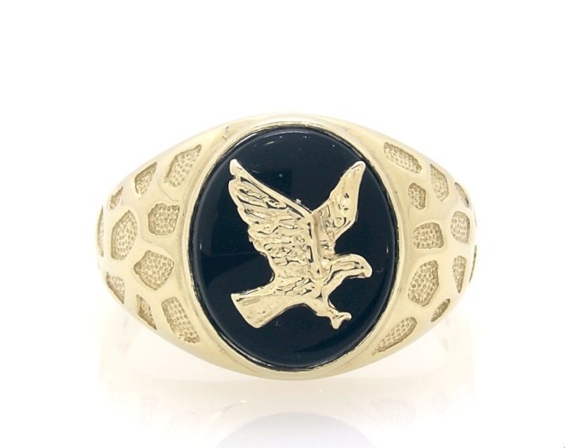 Main Image 1 of Previously Owned Men's Black Onyx Eagle Signet Ring 10K Yellow Gold