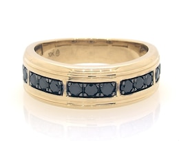 Previously Owned Men's Black Diamond Wedding Band 3/4 ct tw Round-cut 10K Yellow Gold