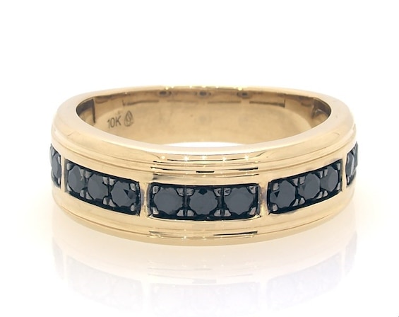 Previously Owned Men's Black Diamond Wedding Band 3/4 ct tw Round-cut 10K Yellow Gold