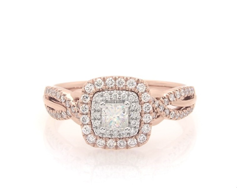 Main Image 1 of Previously Owned Princess-Cut Diamond Halo Engagement Ring 3/4 ct tw 14K Two-Tone Gold