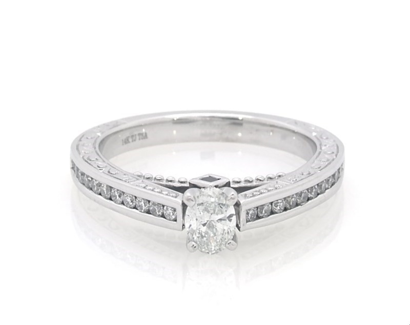 Main Image 1 of Previously Owned Oval-Cut Diamond Engagement Ring 1/2 ct tw 14K White Gold Size 7