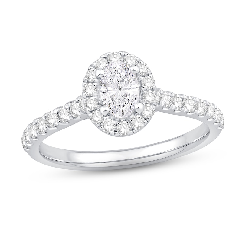 Main Image 1 of Previously Owned Halo Diamond Engagement Ring 1 ct tw Oval & Round-cut Platinum