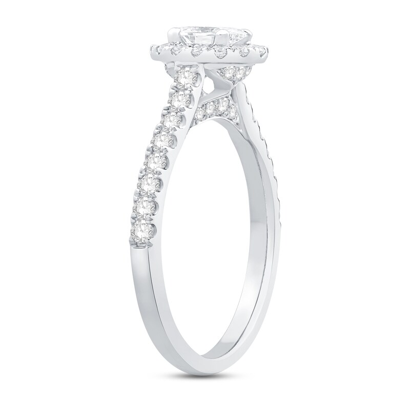 Main Image 2 of Previously Owned Halo Diamond Engagement Ring 1 ct tw Oval & Round-cut Platinum
