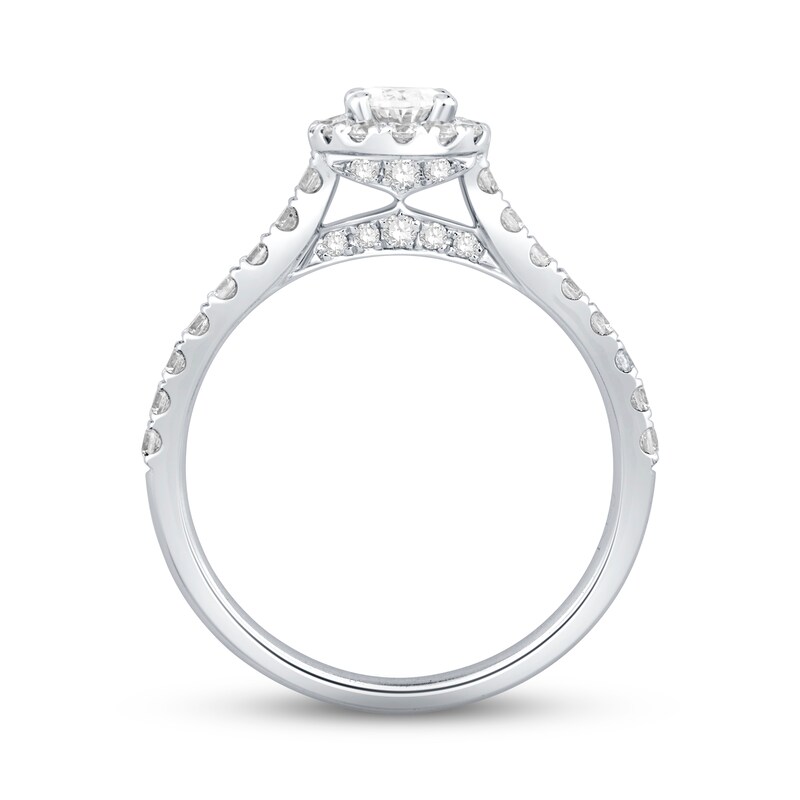 Main Image 4 of Previously Owned Halo Diamond Engagement Ring 1 ct tw Oval & Round-cut Platinum