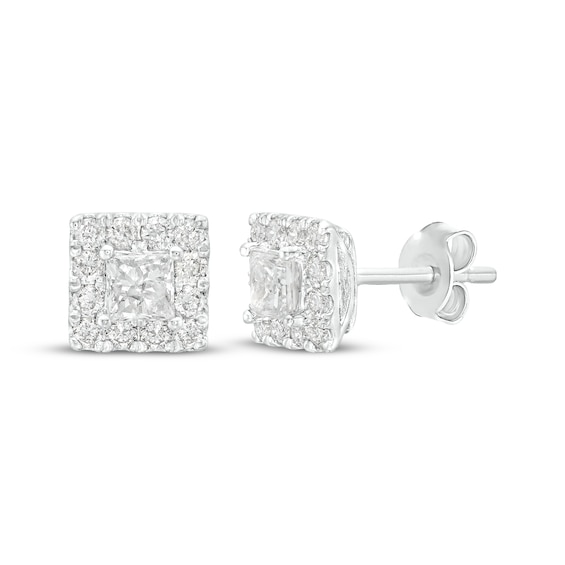 Previously Owned Diamond Stud Earrings 1/ ct tw Princess & Round-cut 10K White Gold