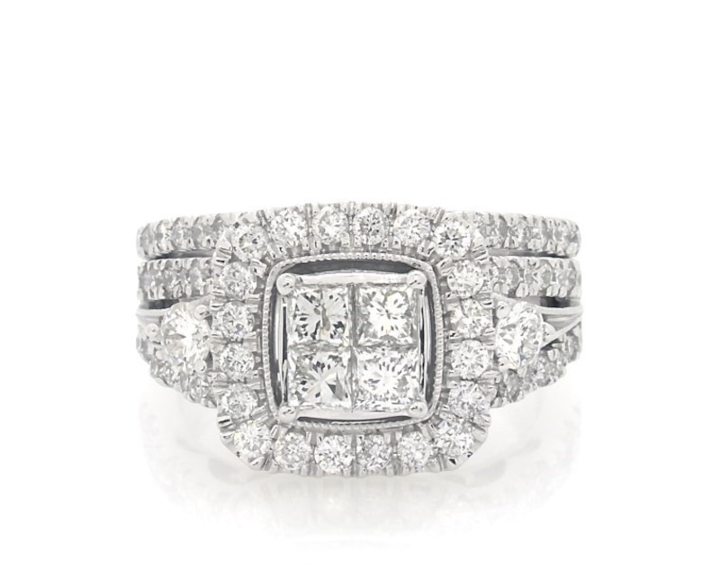 Main Image 1 of Previously Owned Princess-Cut Diamond Bridal Set 1-7/8 ct tw 14K White Gold Size 7.5