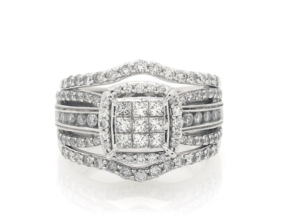 Previously Owned Princess-Cut Multi-Diamond Bridal Set 1-3/8 ct tw 10K White Gold Size 7.25