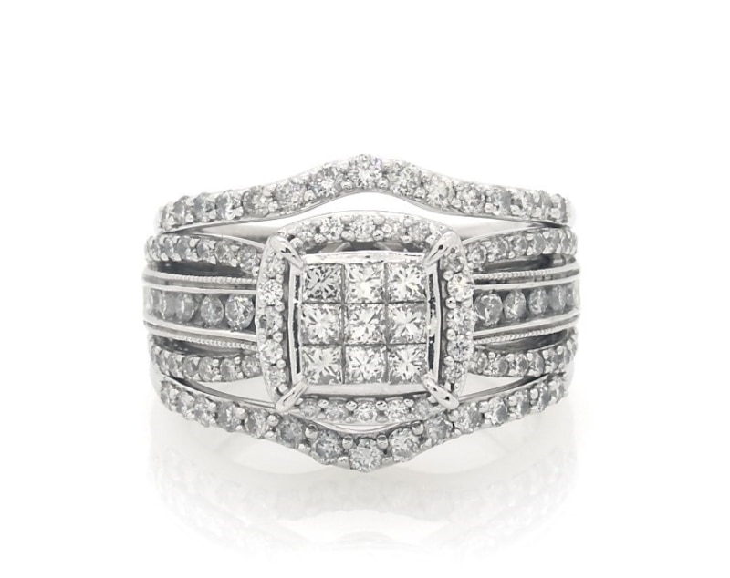 Main Image 1 of Previously Owned Princess-Cut Multi-Diamond Bridal Set 1-3/8 ct tw 10K White Gold Size 7.25
