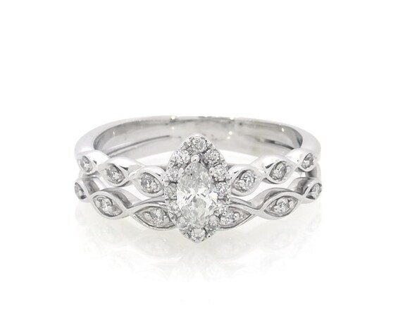 Previously Owned Marquise & Round Diamond Bridal Set 1/3 ct tw 10K White Gold Size 5