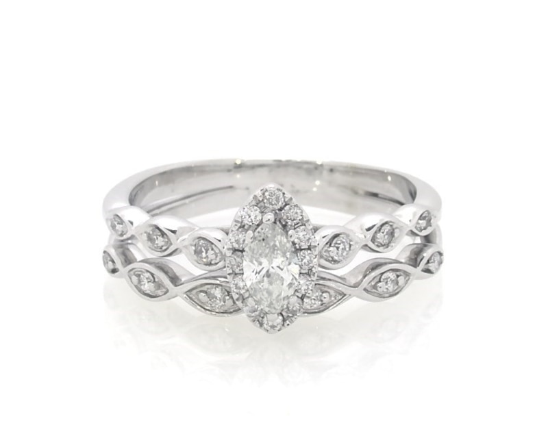 Main Image 1 of Previously Owned Marquise & Round Diamond Bridal Set 1/3 ct tw 10K White Gold Size 5