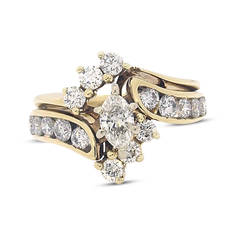 Main Image 1 of Previously Owned Marquise-Cut Diamond Bridal Set 1-3/8 ct tw 14K Yellow Gold Size 7.5