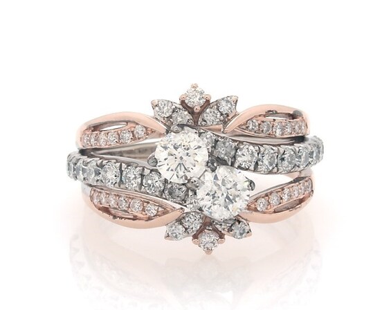 Previously Owned Round-Cut Diamond Two-Stone Bridal Set 1-7/8 ct tw 14K Two-Tone Gold Size 8.5