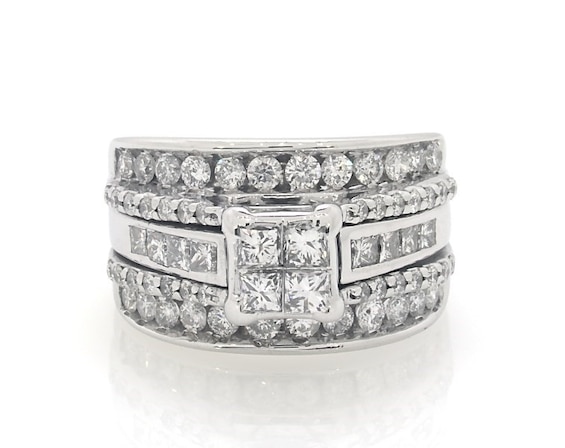 Previously Owned Princess-Cut Quad Diamond Halo Bridal Set 1-3/4 ct tw 14K White Gold Size 6