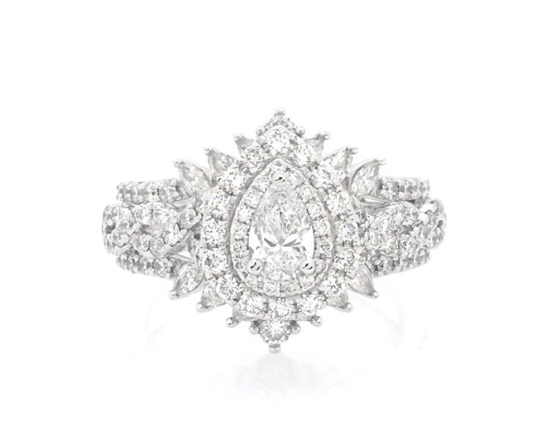Main Image 1 of Previously Owned Pear-Shaped Diamond Bridal Set 2 ct tw 14K White Gold Size 7.25