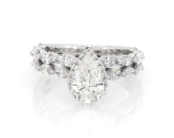 Previously Owned Neil Lane Premiere Pear-Shaped Diamond Halo Bridal Set 2-1/4 ct tw 14K White Gold 5