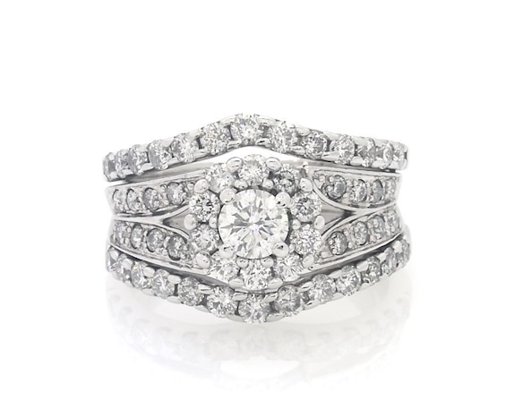 Previously Owned Round-Cut Diamond Halo Bridal Set 1-7/8 ct tw 14K White Gold Size 6