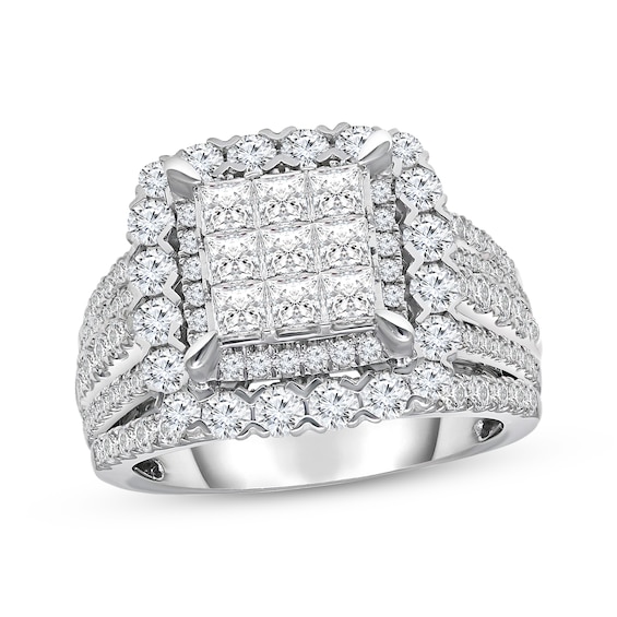 Previously Owned Princess & Round-Cut Multi-Diamond Center Square Frame Engagement Ring 3 ct tw 10K White Gold