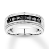 Thumbnail Image 1 of Previously Owned Men's Black Diamond Band 1 ct tw Round-cut 10K White Gold