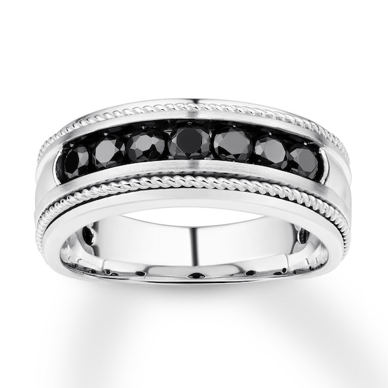Previously Owned Men's Black Diamond Band 1 ct tw Round-cut 10K White Gold