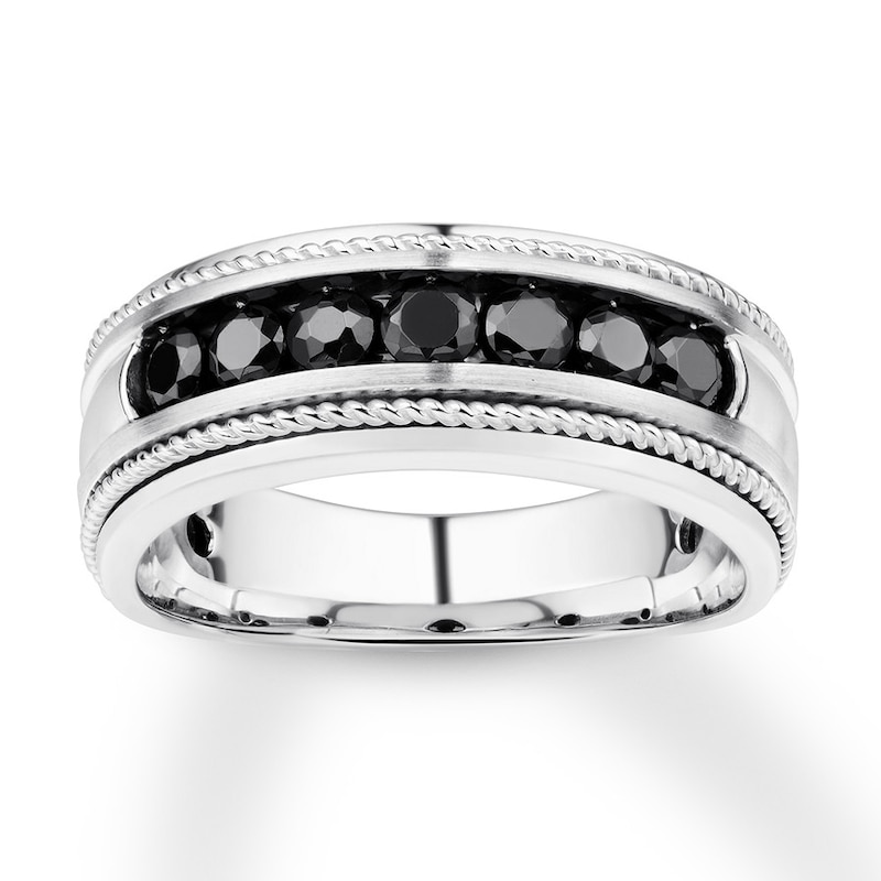 Main Image 1 of Previously Owned Men's Black Diamond Band 1 ct tw Round-cut 10K White Gold