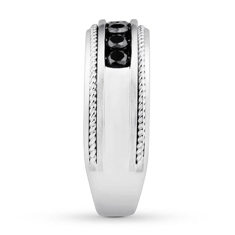 Main Image 3 of Previously Owned Men's Black Diamond Band 1 ct tw Round-cut 10K White Gold