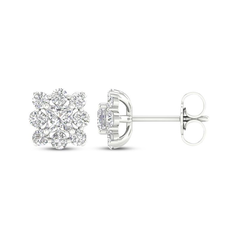 Main Image 1 of Previously Owned KAY Lab-Grown Diamonds Princess-Cut Stud Earrings 1 ct tw 14K White Gold