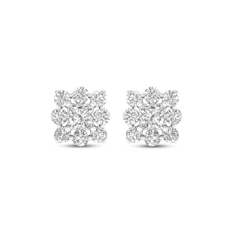 Main Image 2 of Previously Owned KAY Lab-Grown Diamonds Princess-Cut Stud Earrings 1 ct tw 14K White Gold