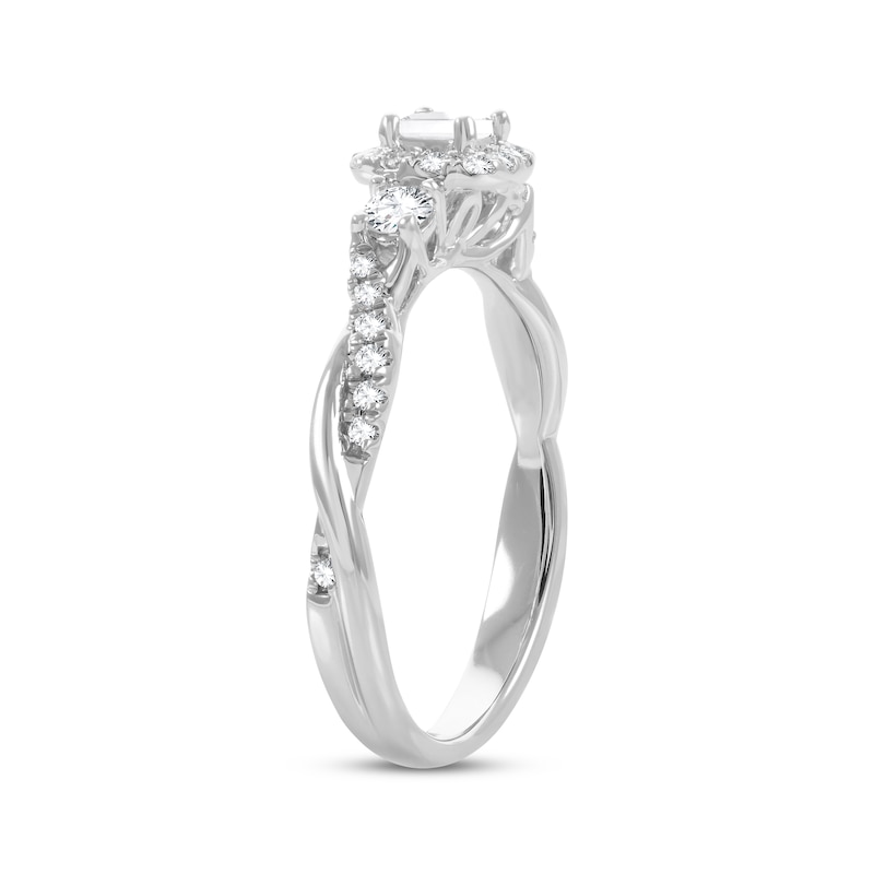 Main Image 2 of Previously Owned Three-Stone Princess & Round-Cut Diamond Engagement Ring 1/2 ct tw 14K White Gold