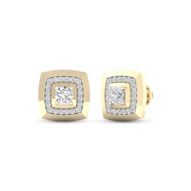 Previously Owned Men's Lab-Created Diamonds by KAY Cushion Frame Stud Earrings 1 ct tw 14K Yellow Gold