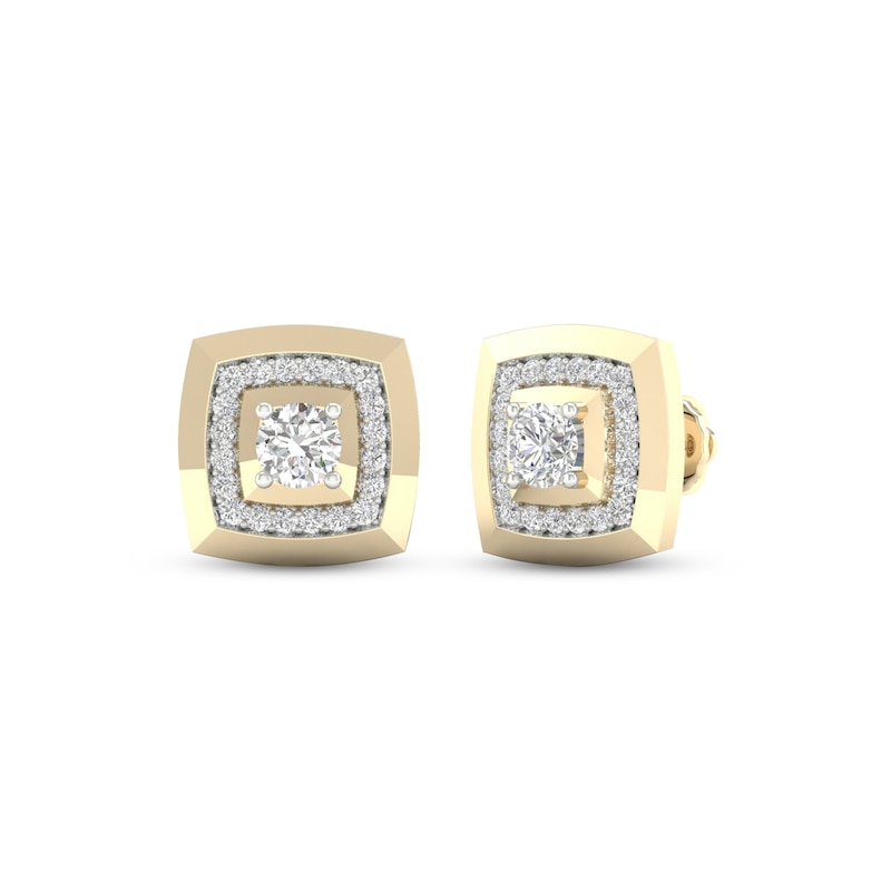 Main Image 1 of Previously Owned Men's KAY Lab-Grown Diamonds Cushion Frame Stud Earrings 1 ct tw 14K Yellow Gold