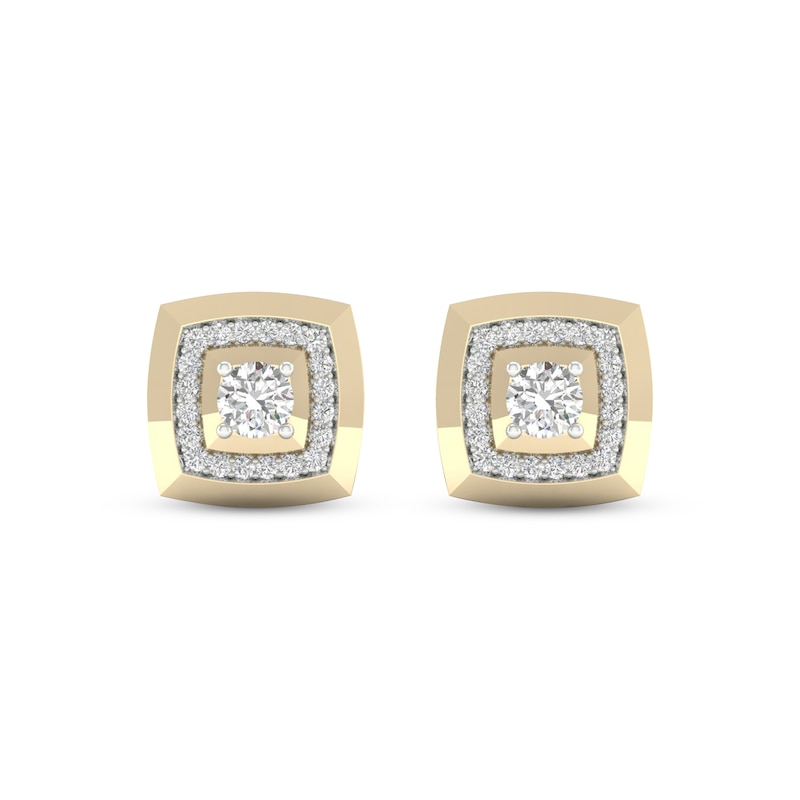 Main Image 2 of Previously Owned Men's KAY Lab-Grown Diamonds Cushion Frame Stud Earrings 1 ct tw 14K Yellow Gold