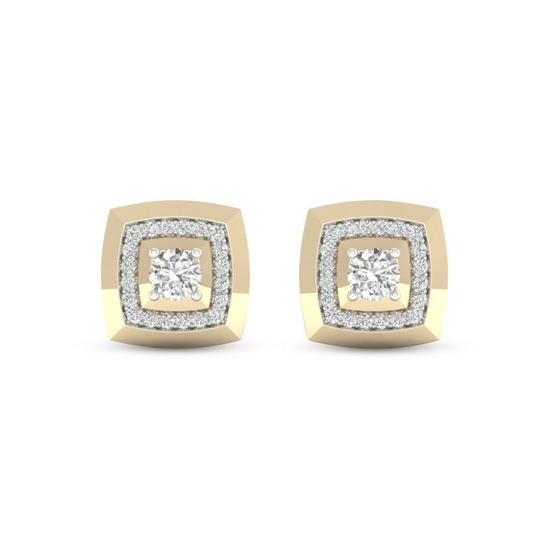 Previously Owned Men's Lab-Created Diamonds by KAY Cushion Frame Stud Earrings 1 ct tw 14K Yellow Gold