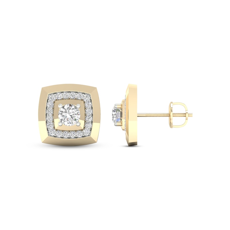 Previously Owned Men's Lab-Created Diamonds by KAY Cushion Frame Stud Earrings 1 ct tw 14K Yellow Gold