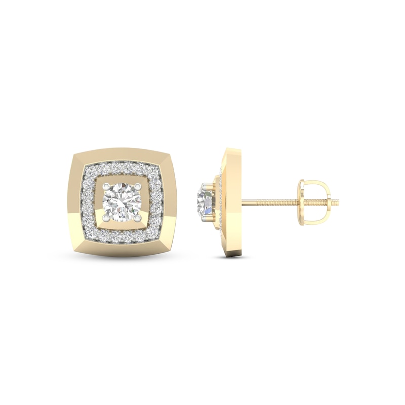 Main Image 3 of Previously Owned Men's KAY Lab-Grown Diamonds Cushion Frame Stud Earrings 1 ct tw 14K Yellow Gold