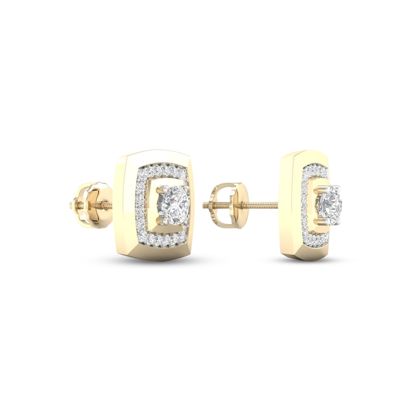 Main Image 4 of Previously Owned Men's KAY Lab-Grown Diamonds Cushion Frame Stud Earrings 1 ct tw 14K Yellow Gold