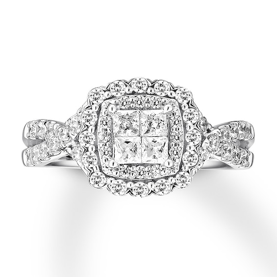 Previously Owned Diamond Engagement Ring 7/8 ct tw Princess & Round-cut 14K White Gold