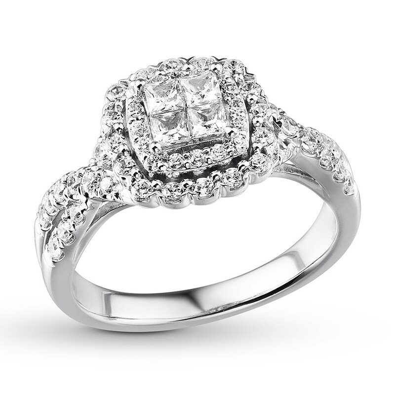 Main Image 4 of Previously Owned&nbsp;Diamond Engagement Ring 7/8 ct tw Princess & Round-cut 14K White Gold