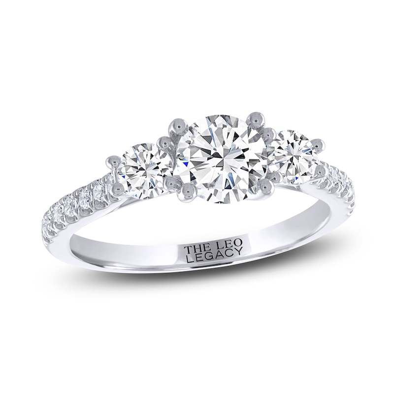 Main Image 1 of Previously Owned THE LEO Legacy Lab-Grown Diamond Three-Stone Engagement Ring 1-1/2 ct tw 14K White Gold