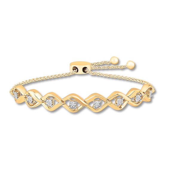 Previously Owned Diamond Bolo Bracelet 1/10 ct tw Round-cut 10K Yellow Gold 9.5"