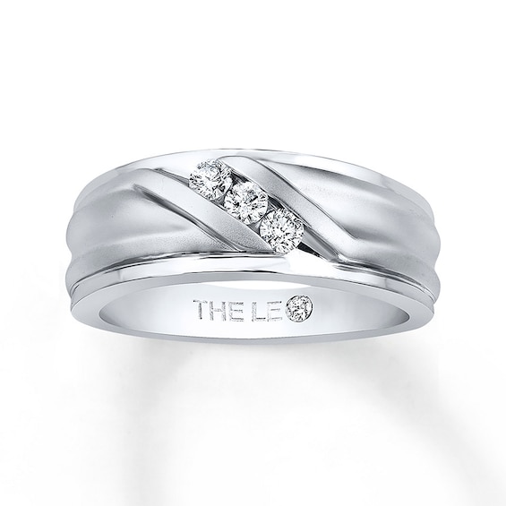 Previously Owned THE LEO Diamond Men's Band 1/4 ct tw Round-cut 14K White Gold
