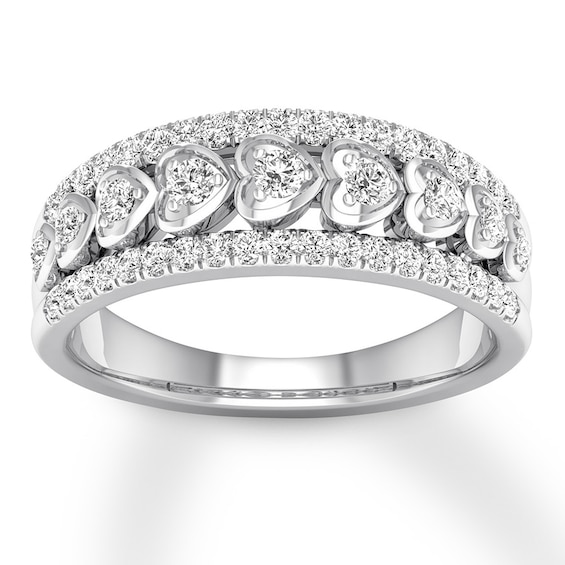 Previously Owned Diamond Heart Anniversary Band 1/2 ct tw Round 14K White Gold
