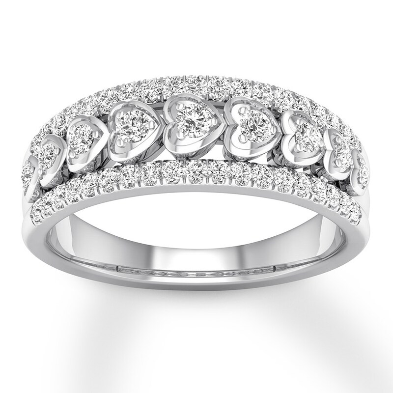 Main Image 1 of Previously Owned Diamond Heart Anniversary Band 1/2 ct tw Round 14K White Gold