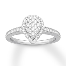 Previously Owned Diamond Teardrop Ring 3/8 ct tw Round-cut 10K White Gold