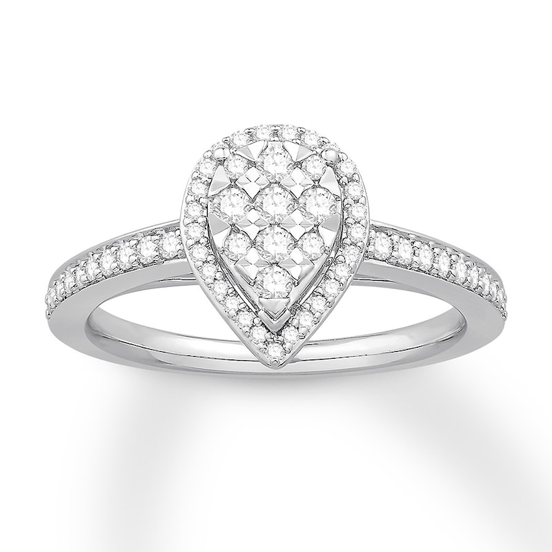 Main Image 1 of Previously Owned Diamond Teardrop Ring 3/8 ct tw Round-cut 10K White Gold