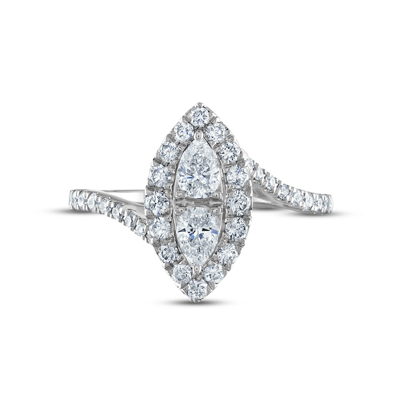 Main Image 3 of Previously Owned Multi-Diamond Engagement Ring 1 ct tw Pear & Round-cut 14K White Gold